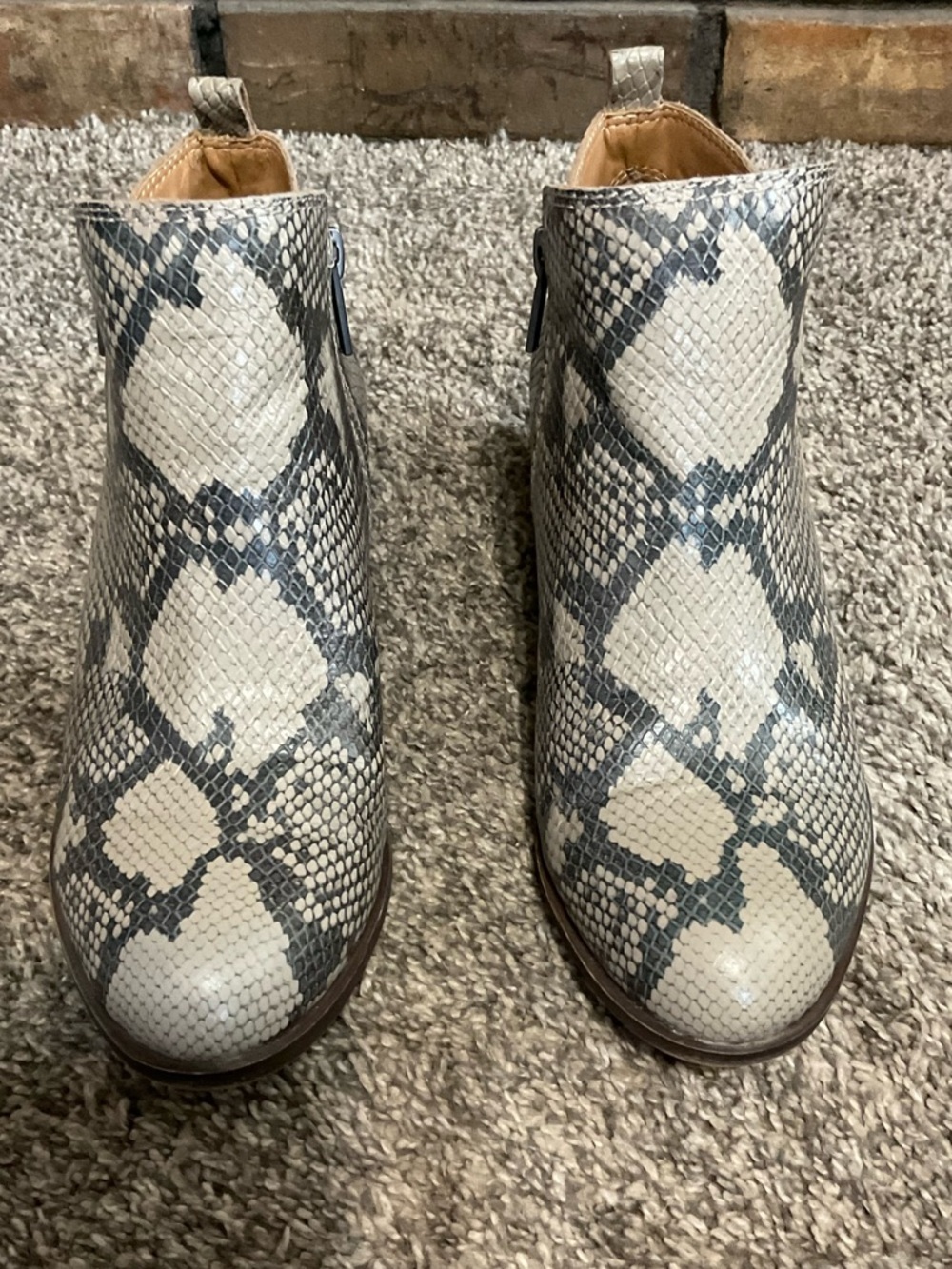 Lucky Brand Basel Snake-Print Ankle Booties in Beige and Gray 8M - Picture 2 of 8